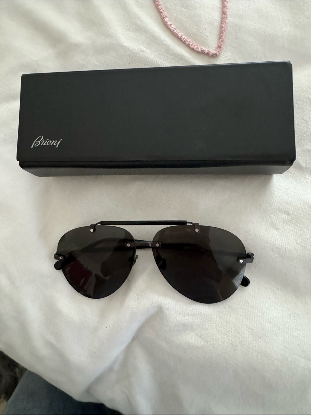 Brioni Black Rimless Aviator Sunglasses